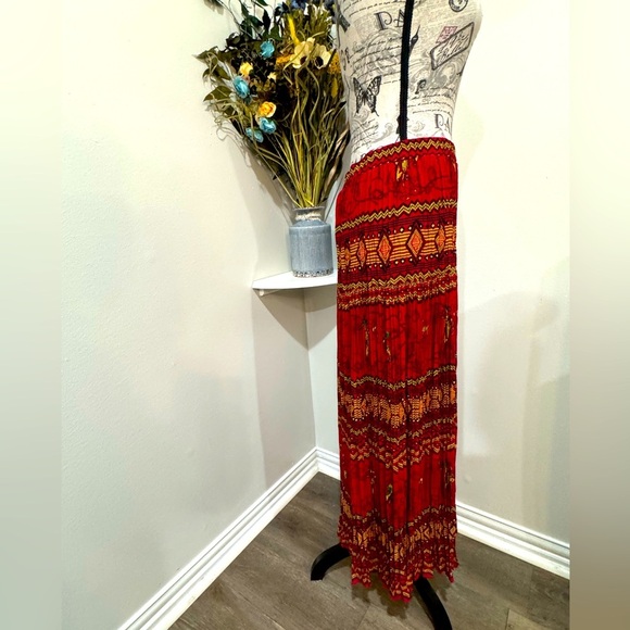 Sharon Young USA Pleated Western Cowboy Flared Maxi Skirt & Elastic waist size M - Picture 3 of 12